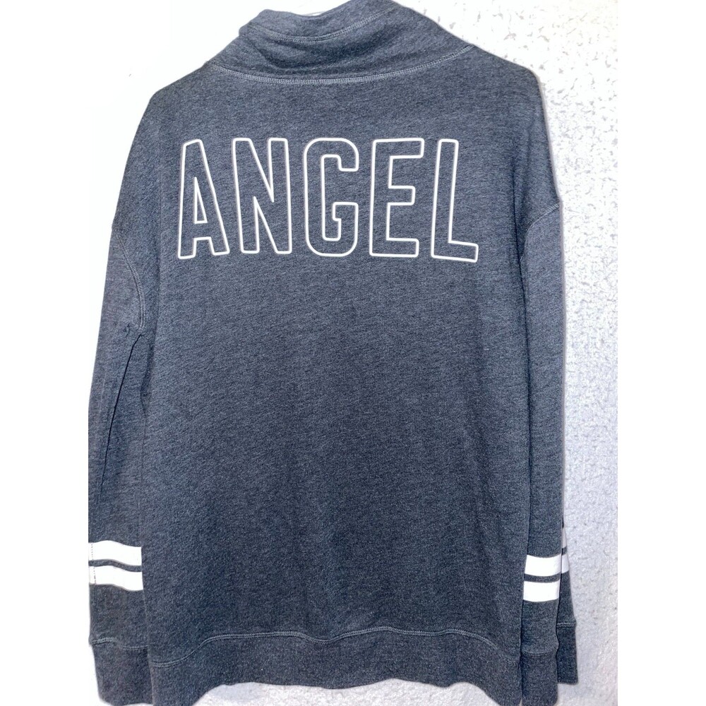 Victoria Secret Women's Sweatshirt M Gray Angel Logo Long Sleeve Wings 1/4 Zip